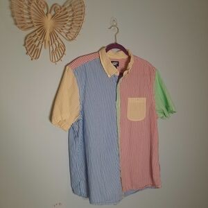 Lands' End Multicolor Striped Button Down Searsucker Shirt